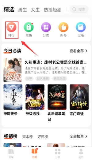 芝士小说热读榜筛选界面