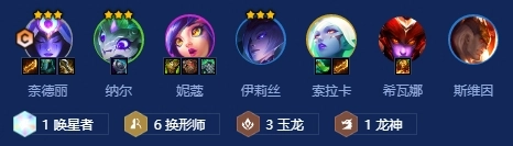 金铲铲之战巨龙之巢版本中，6换形师搭配4怒翼龙与3玉龙的阵容推荐